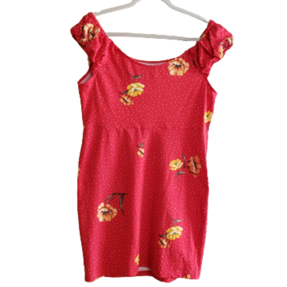 Forever 21 Plus Red Floral/Spotted Off The Shoulder Mini Dress NWOT Size 0X